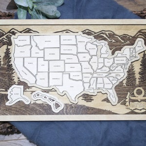 United States Wooden Map Gift, 50 States Map, US Wooden Wall Map, United States Travel Map, Laser Cut USA Map, Map of United States