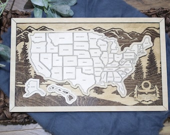 United States Wooden Map Gift, 50 States Map, US Wooden Wall Map, United States Travel Map, Laser Cut USA Map, Map of United States
