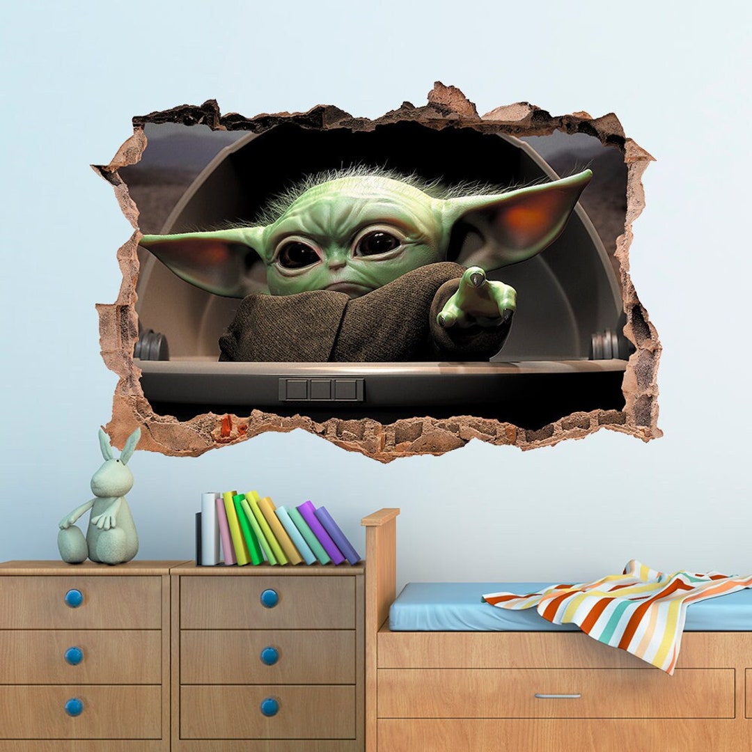 3D Baby Yoda Hole in Wall Sticker Art Decal Decor Kids Bedroom Etsy UK