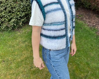 Striped Mohair Knit Waistcoat – Button Front, Soft & Handmade