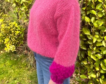Pink and Grape Kid Mohair Sweater – Soft, Textured & Handmade