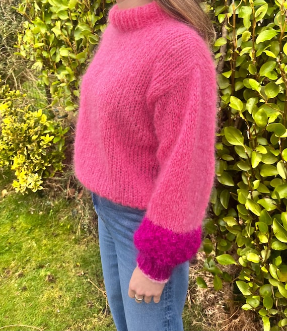 Pink and Grape Kid Mohair Sweater – Soft, Textured & Handmade