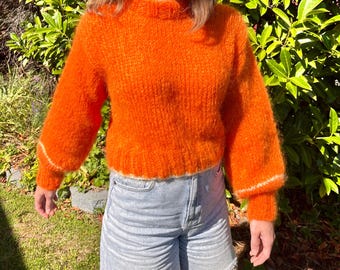 Orange Mohair Sweater – Soft Cream Detail, Fluffy & Handmade