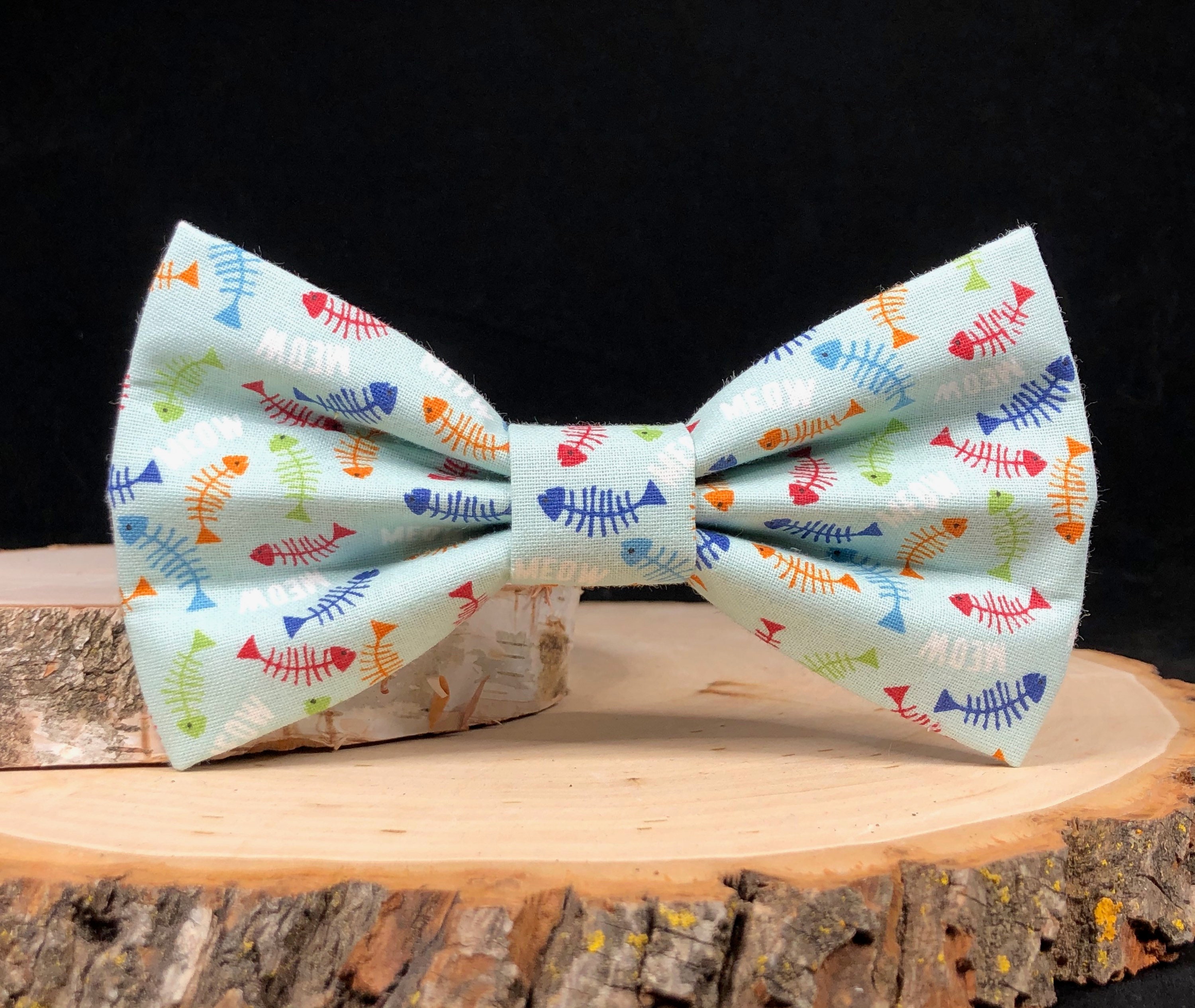 Fish Bone Cat Bow Tie Cat Bow Tie Dog Bowtie Meow Cat Etsy