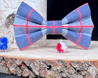 Blue and Red Plaid Dog Bow Tie | Cat Bow Tie | Dog Bowtie | Dog Collar Bow | Cat Lover Gift