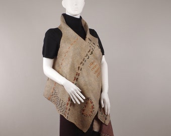 Felted Vest, woman vest, wearable art, Designer clothing, Designer vest, felted garment, sashiko vest, Japanese style, light vest, japandi