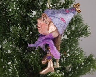 Christmas ornament Handmade Fine Craft Elf Ornament Pixie Whimsical Doll Collectible OOAK polymer clay ornament Chistmas decoration