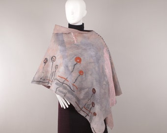 Wearable Art, Designer poncho, Nuno Felted poncho,  wool poncho, contemporary clothing, wool felted garment, woman poncho, japandi