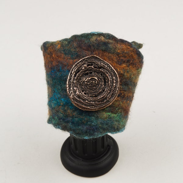 Felted Bracelet Wearable Art felted cuff with Bronze Focal Designer Bead