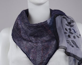 Stylish nuno felted silk wool scarf Wearable Art Designer Scarf Felted Scarf blue triangle scarf Artist scarf designer French scarflette