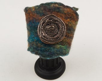 Felted Bracelet Wearable Art felted cuff with Bronze Focal Designer Bead