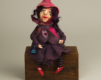 Bookshelf  Old Witch Art Doll Handmade Doll Fantasy Doll Whimsical Doll Collectible OOAK Doll polymer clay doll Befana doll Whimsical art