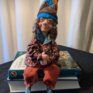 Elf Art Doll Bookshelf Elf Handmade Fine Art Doll Fantasy Doll Whimsical Doll Polymer clay Doll Collectible Doll OOAK doll Interior Doll