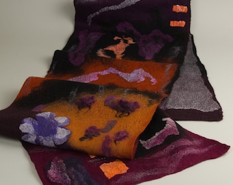 Felted fiber Art Designer Table Runner Islands wool silk home decor abstract felted decorative table runner Colorful home decor Islands