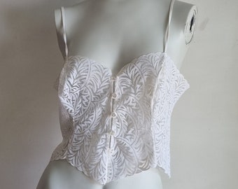 Berlei Soft White 1990's White Button Up Lace Long-line Stretch Bralette Sheer Wire free with Princess Seams