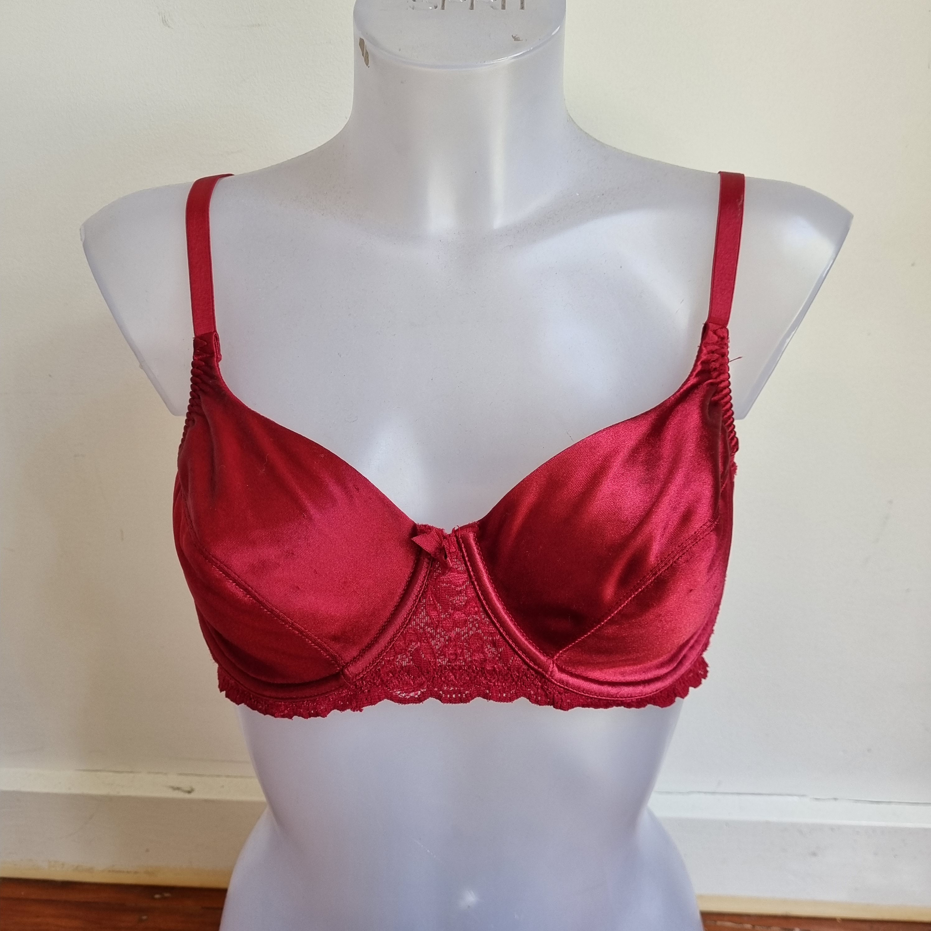 Ruby Red Satin and Lace Simple Classic Bra Soft Cup 