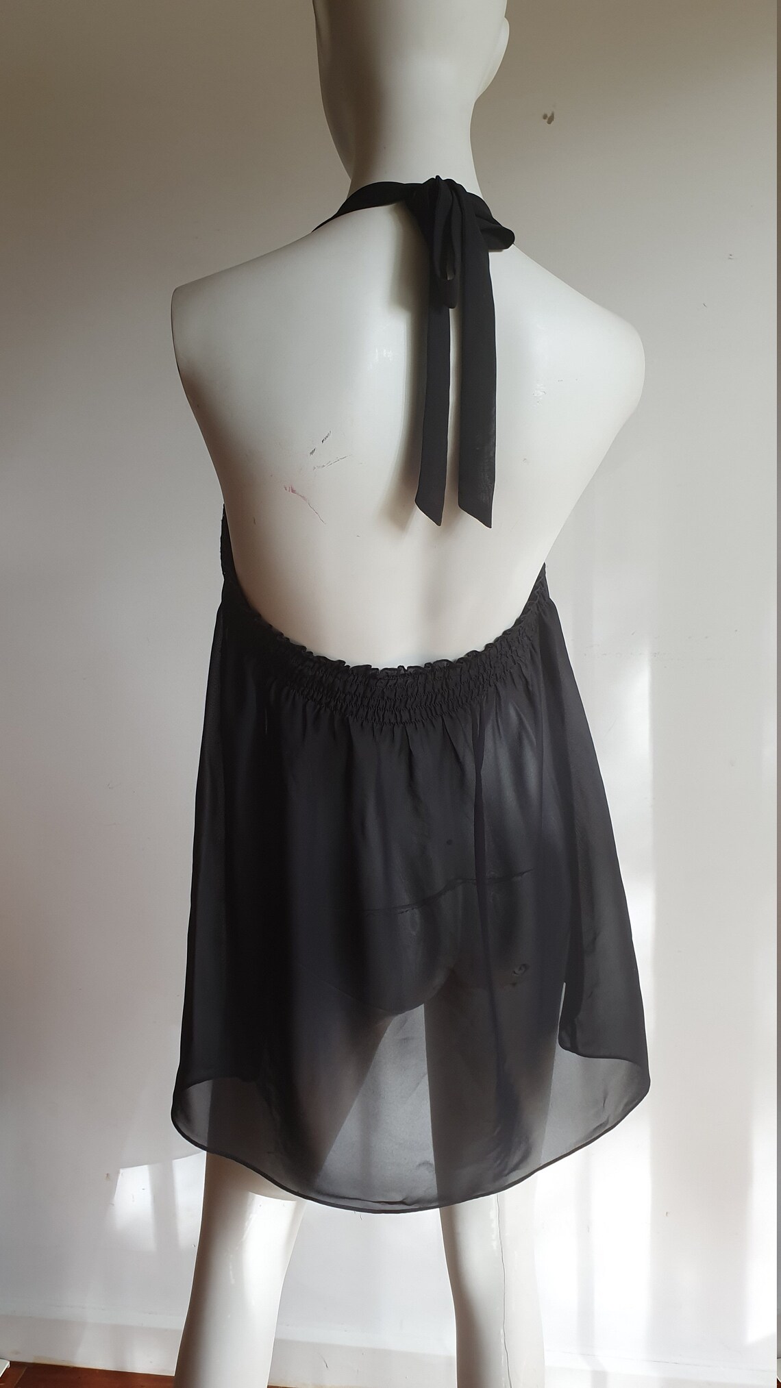 Black Halter Neck Sexy Y2K Soft Chiffon Baby Doll With Lace Etsy