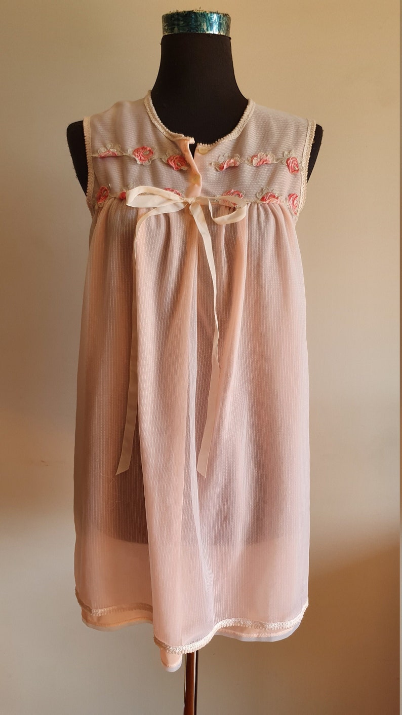 Incredible 1960/'s Pastel Pink Mini Shift with Floral Embroidery