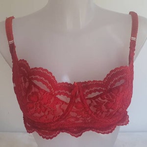 Stunning Sheer Fine Lines Red 2000's Classic Bra Soft Cup Mesh -   Denmark