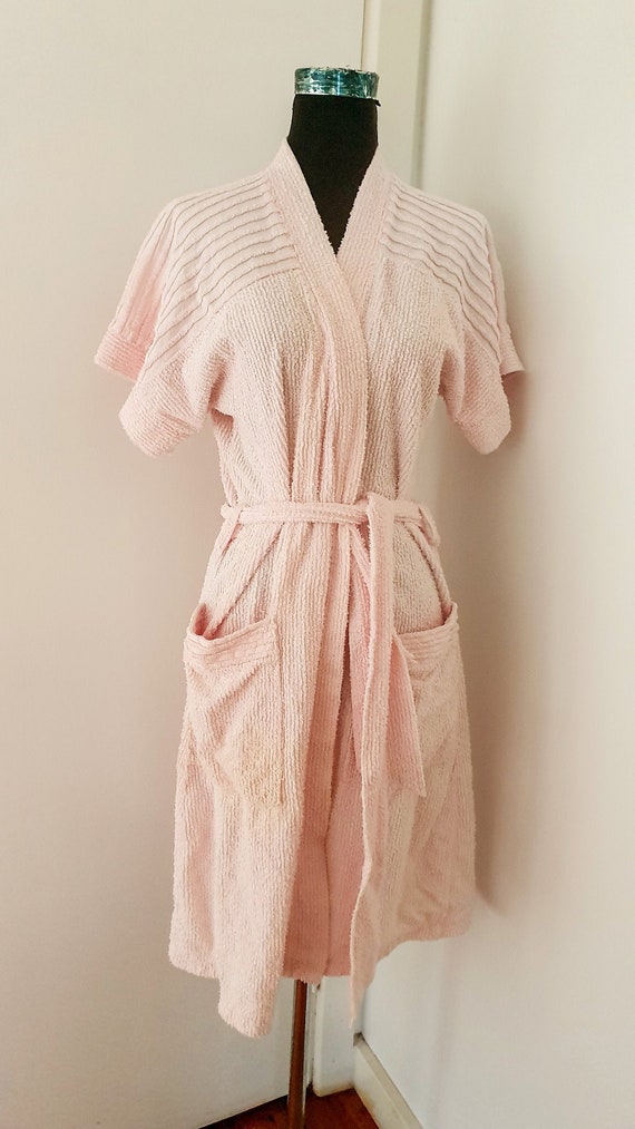 Fluffy Terry Towel Bathrobe Retro Short Robe Vinta