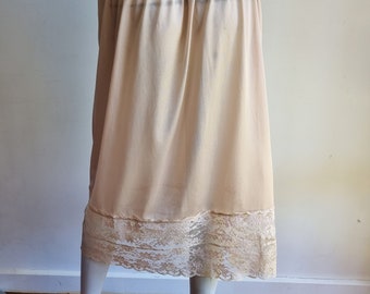 Classic Australian Made Beige Nylon Vintage Half Slip Petticoat Skirt with Two Strips of Lace