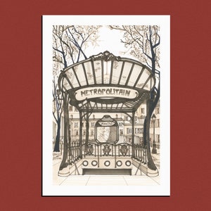 Abbesses Metro Station, Sepia, Paris France - Art Print | Giclee | Various Sizes | Home Decor | Paris Wall Art | Art Nouveau | Travel