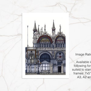 May include: A detailed black and white illustration of a large, ornate building with multiple towers and arches. The building has a red roof and is set against a white background.