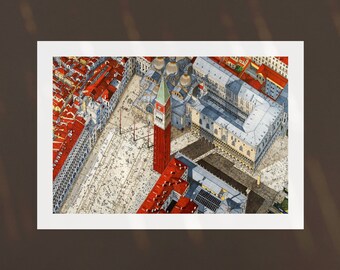 Puede incluir: Una vista aérea de un edificio de ladrillo rojo con una alta torre roja en el centro. El edificio está rodeado por una gran plaza con muchas personas caminando. La plaza está rodeada por otros edificios, algunos de los cuales tienen techos rojos.