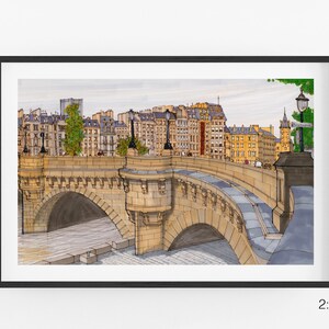 Paris Illustration: Pont Neuf - Beautiful Giclee Print on Fine Art Paper