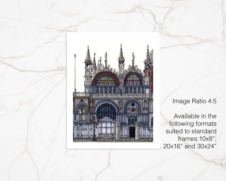 May include: A detailed black and white illustration of a large, ornate building with multiple towers and arches. The building has a red and gold colored roof and is set against a white background. The image is labeled "Image Ratio 4:5" and lists standard frame sizes: 10x8", 20x16", and 30x24".