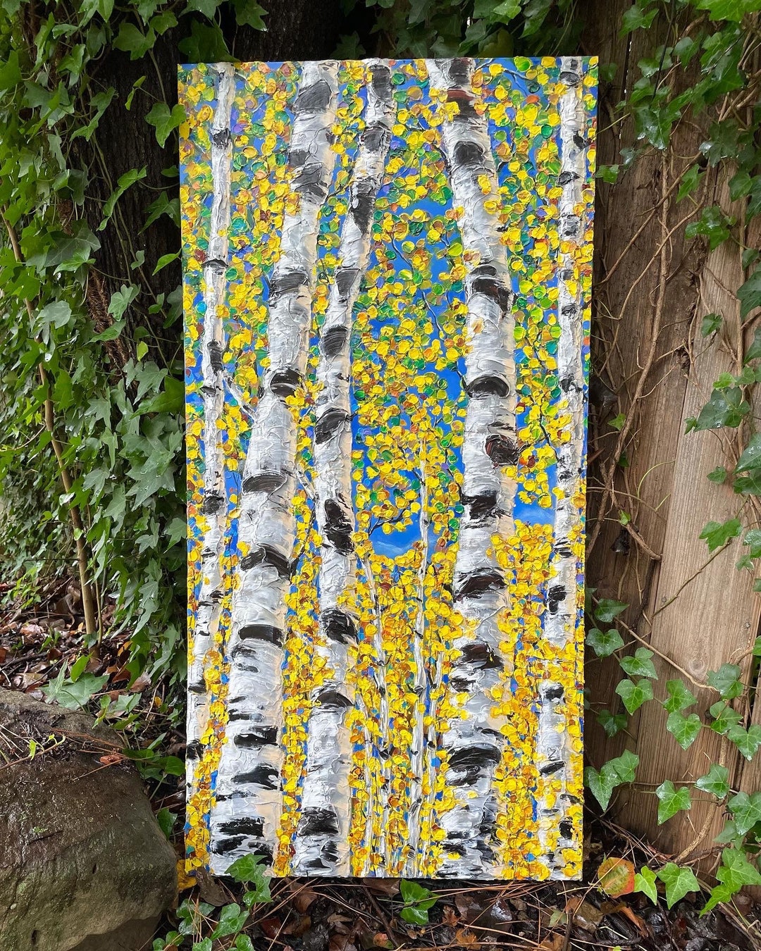 Textured Aspen Tree Painting: Original Acrylic Forest Wall Art (24x48 ...