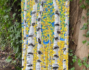 Textured Aspen Tree Painting: Original Acrylic Forest Wall Art (24x48)