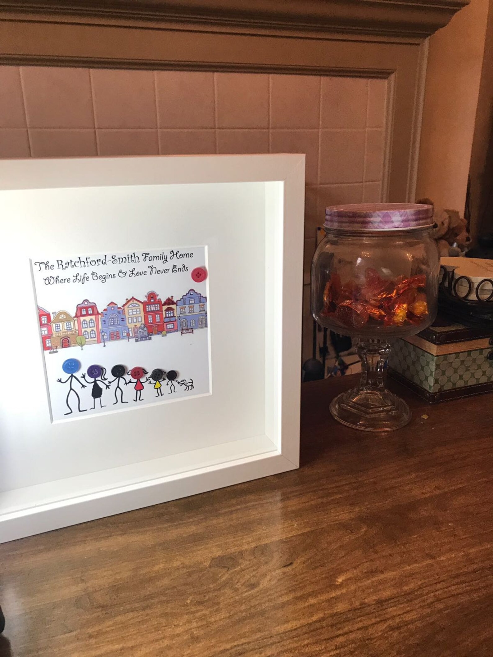 Personalised Button Art With Family Gift Wall Decor Etsy