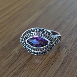 Amethyst Vintage Women Ring, Marcasite Stone Women Ring, Engagement Gift 925k Sterling Silver Gift, Silver Women Jewelry, Purple Amethyst
