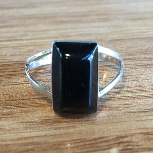 Bague femme en pierre noire, bague vintage naturelle, bague en pierre de jet noir naturel, bague en argent sterling, bague vintage de style victorien en argent 925k