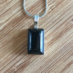 Natural Black Jet Stone Pendant, Black Stone Sterling Silver Necklace, Women Necklace, Black Stone Necklace,Vintage 925k Silver Necklace