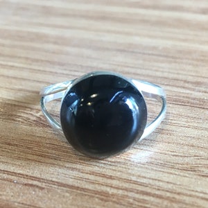 Gothic Ring Whitby Jet Ring Sterling Silver Round Ring Round Black Stone Ring 925k Women Round Ring Natural Black Round Jet Stone Ring