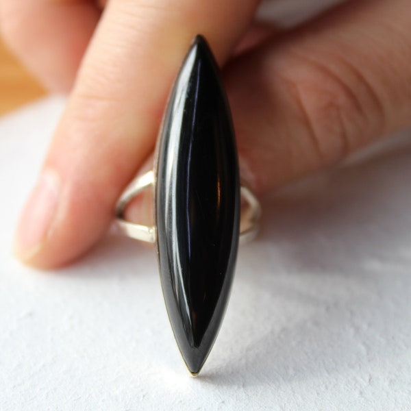 Bague en argent sterling pierre de jais noire, grosse bague femme en pierre noire, bague gothique vintage, bague en argent noir 925 carats, bijoux en pierre de jais, cadeau femme