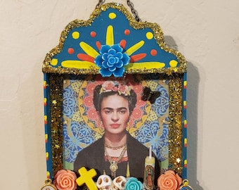Frida Nicho Shrine Dia De Los Muertos Shrine Day of The Dead Retablo Folk Art. Wall Hanging Decor Shrine or Tree Ornament. READY TO SHIP!