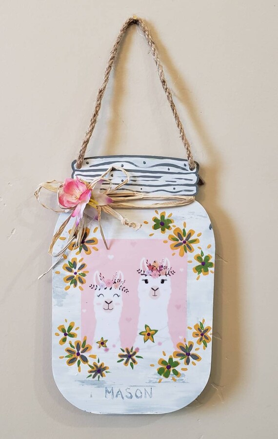 Llama Metalwork Decor Country House Wall Decor Llama Queen Mason Jar Folk Art Mixed Media Wall Hanging Llama Decor Plaque READY TO SHIP!
