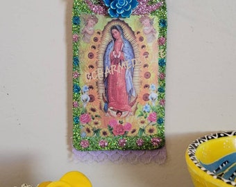 Guadalupe Shrine Nicho Dia De Los Muertos Retablo Day of The Dead Nicho Folk Art. Wall Decor Shrine or Tree Ornament. READY TO SHIP!