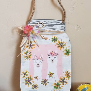 Llama Metalwork Decor Country House Wall Decor Llama Queen Mason Jar Folk Art Mixed Media Wall Hanging Llama Decor Plaque READY TO SHIP!