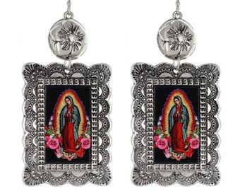 Our Lady Of Guadalupe Earring Set Black Fringe Virgin Mary 