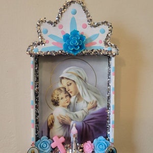 Mary Nicho Shrine Dia De Los Muertos Guadalupe Candle Day Of The Dead Nicho Folk Art Altar. Wall Decor Shrine Or Ornament. READY TO SHIP!