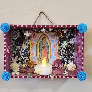 Guadalupe Nicho Shrine Dia De Los Muertos Retablo Day of The Dead Nicho Folk Art Altar. Wall Decor Shrine Prayer Shadow Box. READY TO SHIP!
