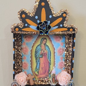 Guadalupe Nicho Shrine Dia De Los Muertos Retablo Day of The Dead Altar Nicho Folk Art. Wall Decor Shrine or Tree Ornament.