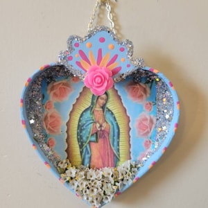 Guadalupe Nicho Shine Dia De Los Muertos Day of The Dead Retablo Folk Art Memorial Altar. Wall Decor Shrine or Tree Ornament. READY TO SHIP!