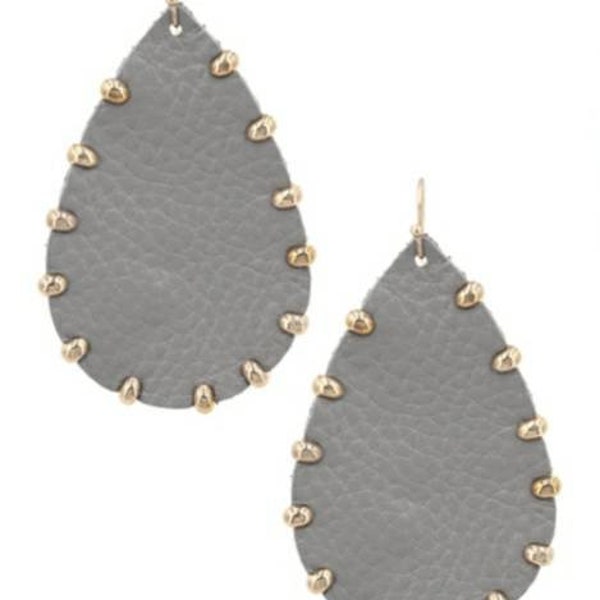 Teardrop Leather Earrings Dangle Drop Goldtone Fish Hook Earrings. Light Weight. 4 Colors Available. READY TO SHIP!