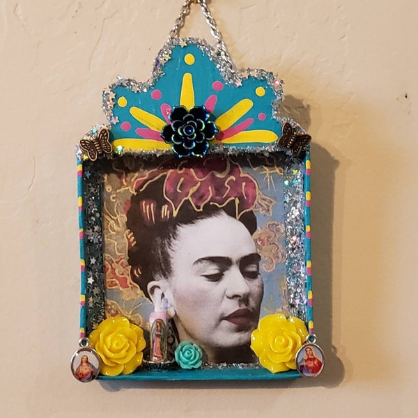 Frida Nicho Shrine Dia De Los Muertos Retablo Day Of The Dead Folk Art Memorial Altar. Wall Hanging Decor or Tree Ornament. READY TO SHIP!