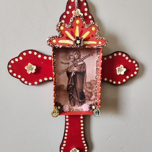Cross Guadalupe Altar Virgin Mary Catholic Dia De Los Muertos Day Of The Dead Wall Hanging Wooden Cross Decor. Ready To Hang, READY TO SHIP!